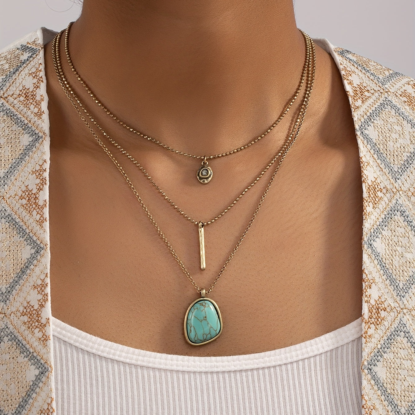 Vintage Boho Turquoise Multilayer Necklace For Women Girls Gift