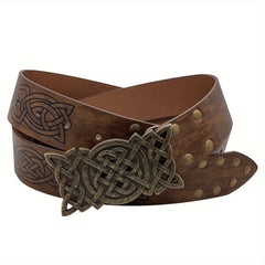 Viking Embossed Plate Buckle Belt Medieval Leather Embossed Belt
