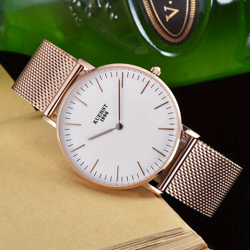 KUERST Mesh Strap Ultra thin Quartz Watch Romantic Love Element Wrist Watch