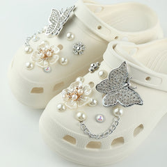 Charms Bling Shoe Decorations Flower&Silver Butterfly Faux Pearl Accessories