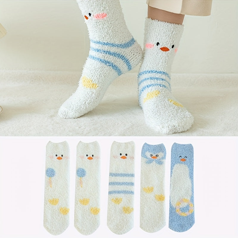 5 Pairs Cartoon Fuzzy Socks Women's Stockings