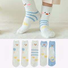 5 Pairs Cartoon Fuzzy Socks Women's Stockings