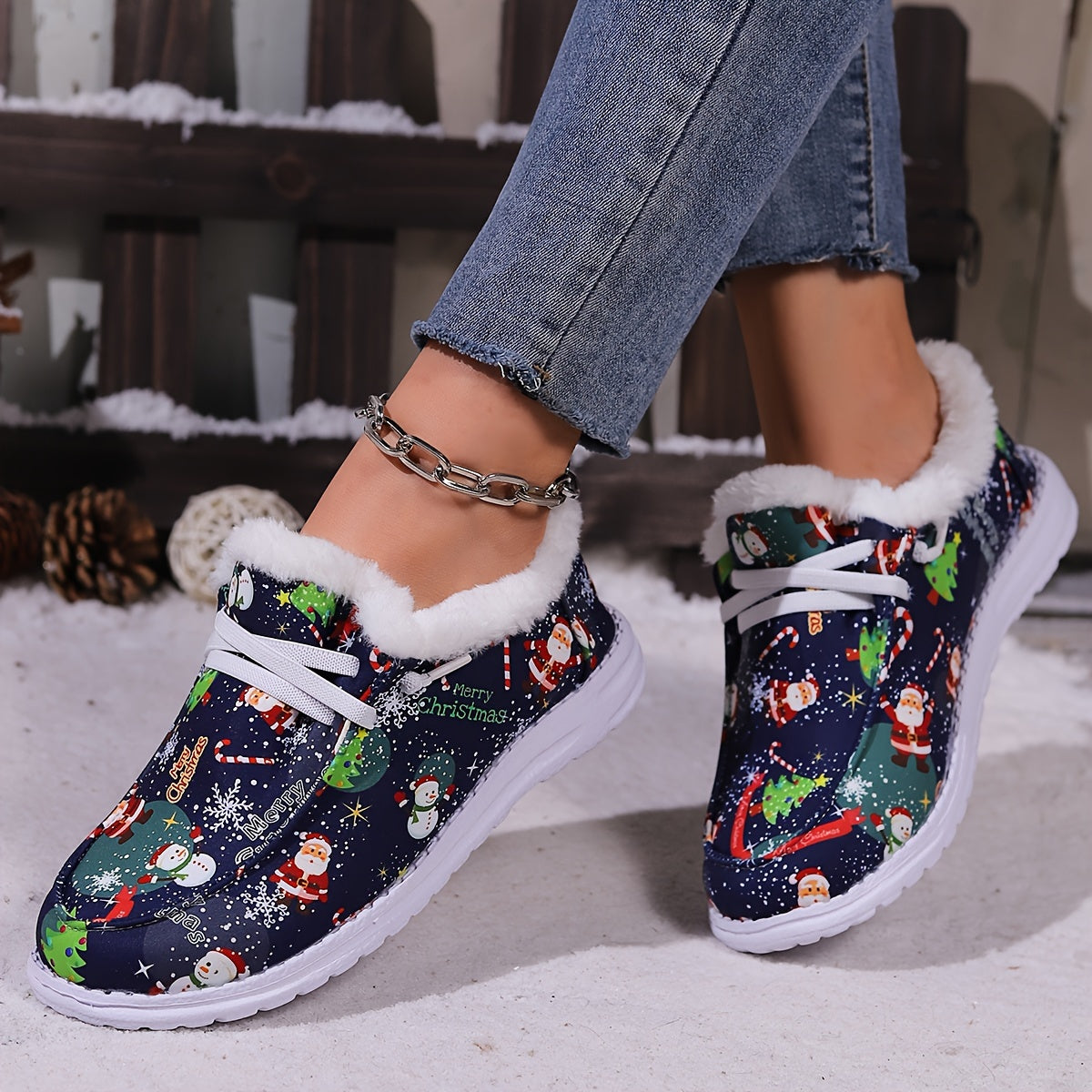 Women's Winter Christmas Snow Boots with Snowflakes Snowmen Santa Claus Pattern