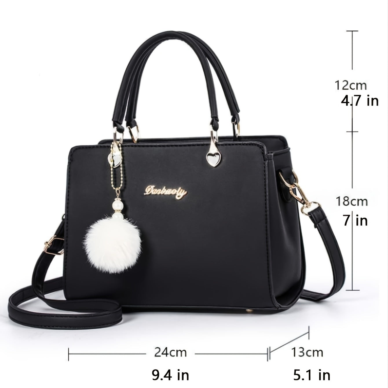 Metal Letter Decor Satchel Bag Top Handle Purse Shoulder Office Bag