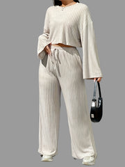  Ribbed Crop Top & Tie Front Pants Set