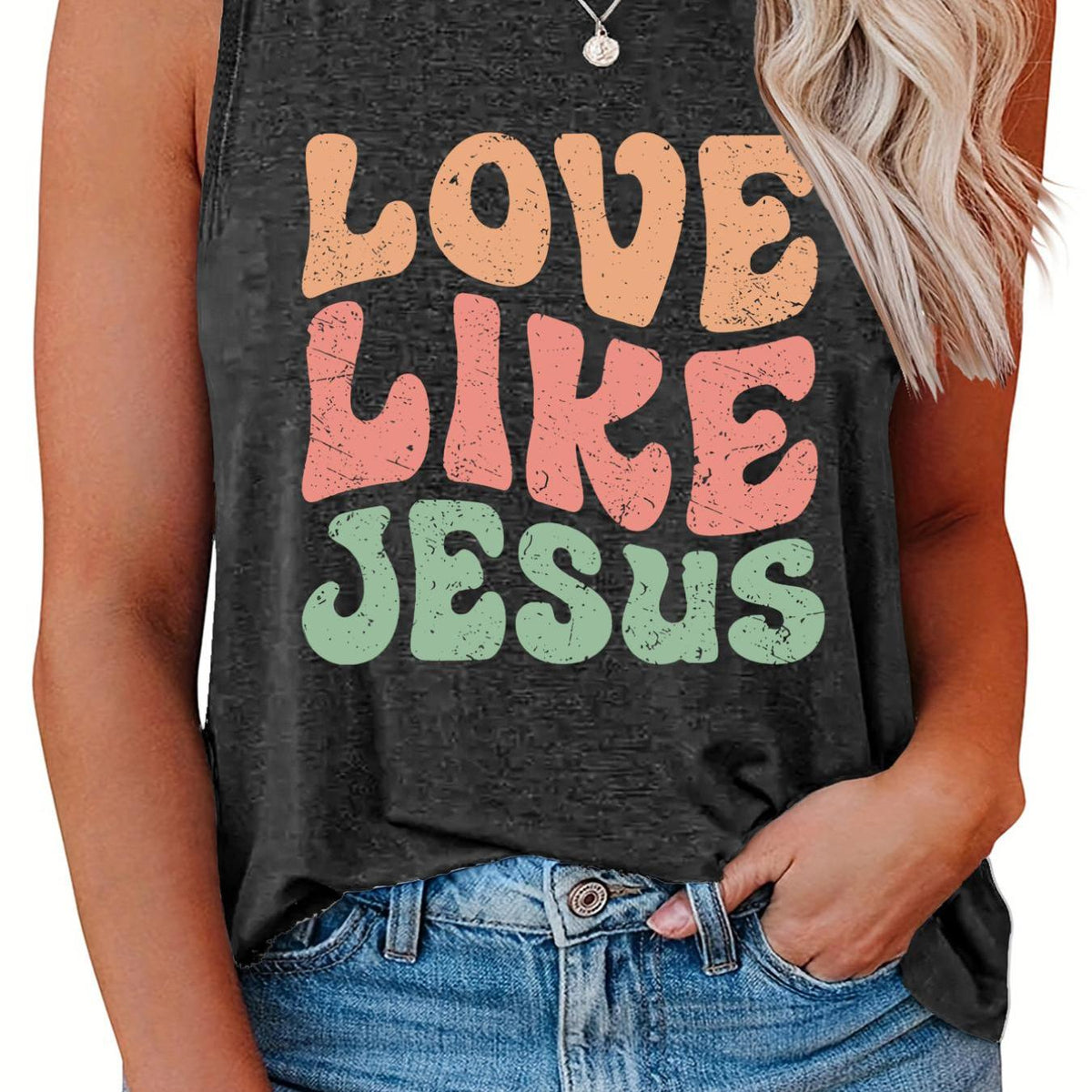  Colorful Letter Print Tank Top Round Neck