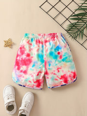 Girls Tie Dye Striped Beach Shorts Breathable Summer Shorts 3-12 Years