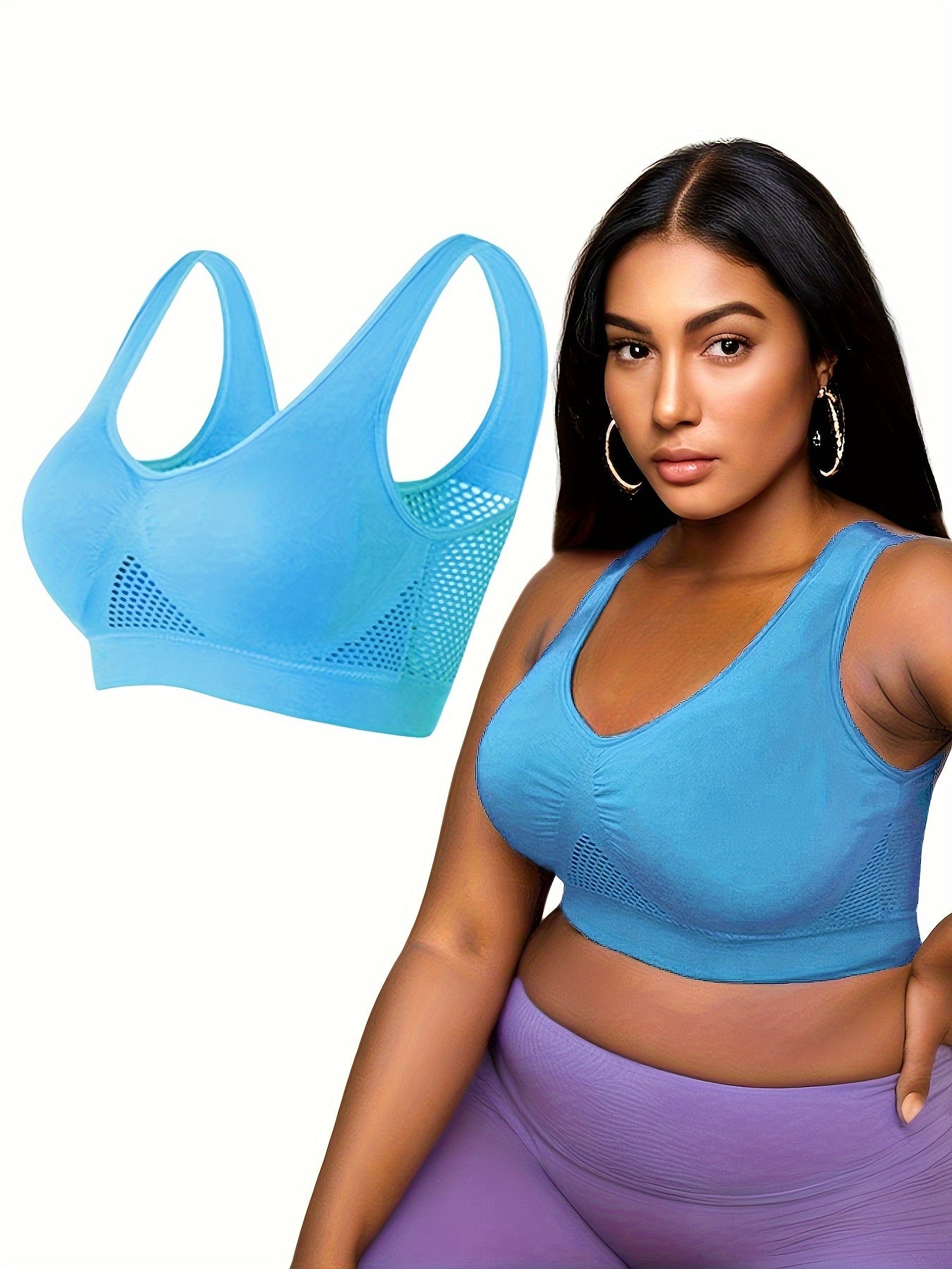  Sports Bra Women's Plus Solid Hollow Out Breathable Mesh Tank Bra