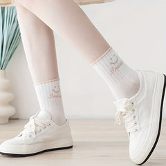 5 Pairs Smiling Print Socks Women's Crew Stockings