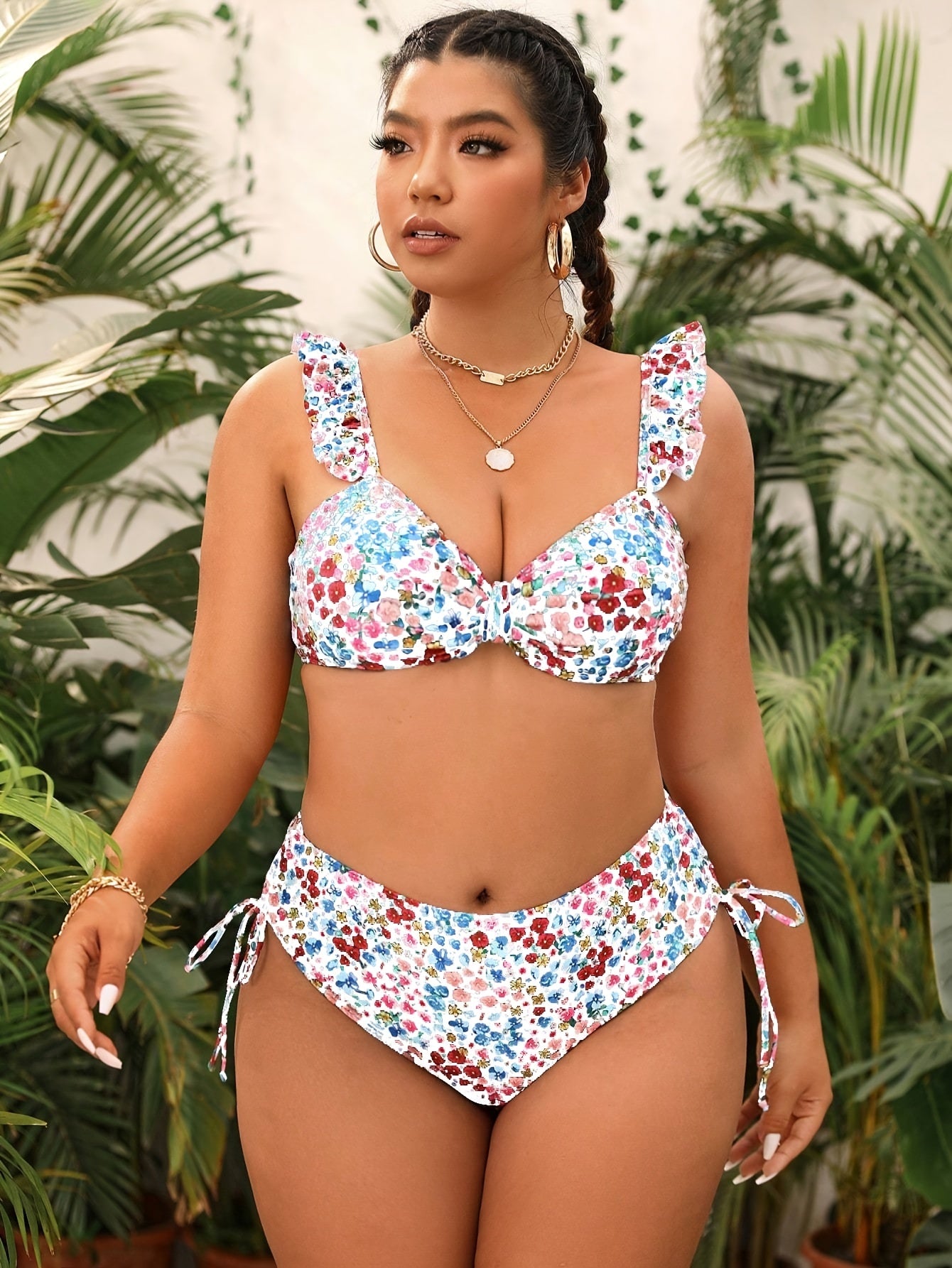  Ditsy Floral Ruffle Trim Bikini Set