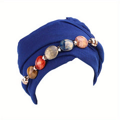 Boho Agate Chain Turban Cap Voile Head Wraps Lightweight Bonnet