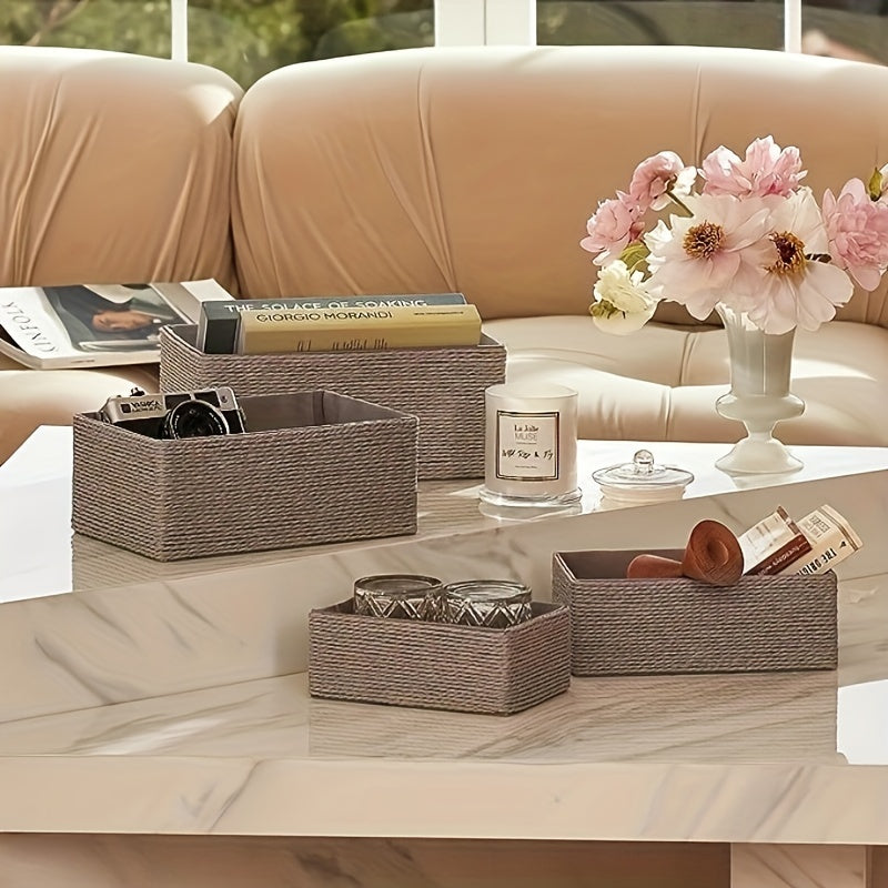 4pcs Paper Rope Woven Storage Baskets for Home Organization