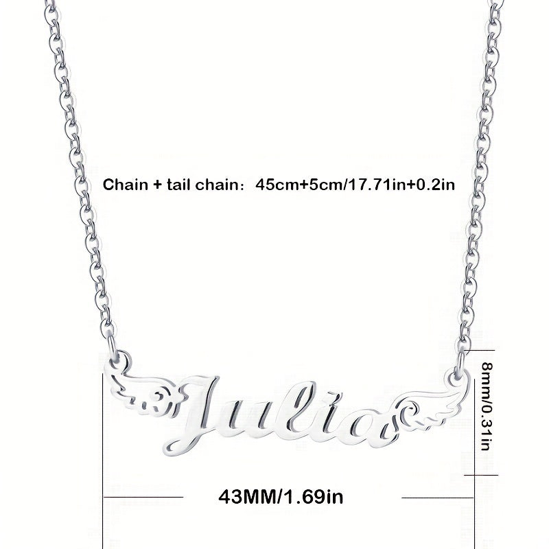 Personalized Angel Wings Pendant Name Necklace Custom Engraved Letter Hollow Cut