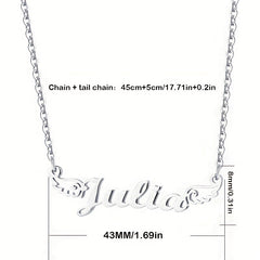 Personalized Angel Wings Pendant Name Necklace Custom Engraved Letter Hollow Cut