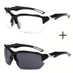 2pcs Men's Casual Goggles Transparent Lens Sports Sunglasses UV400