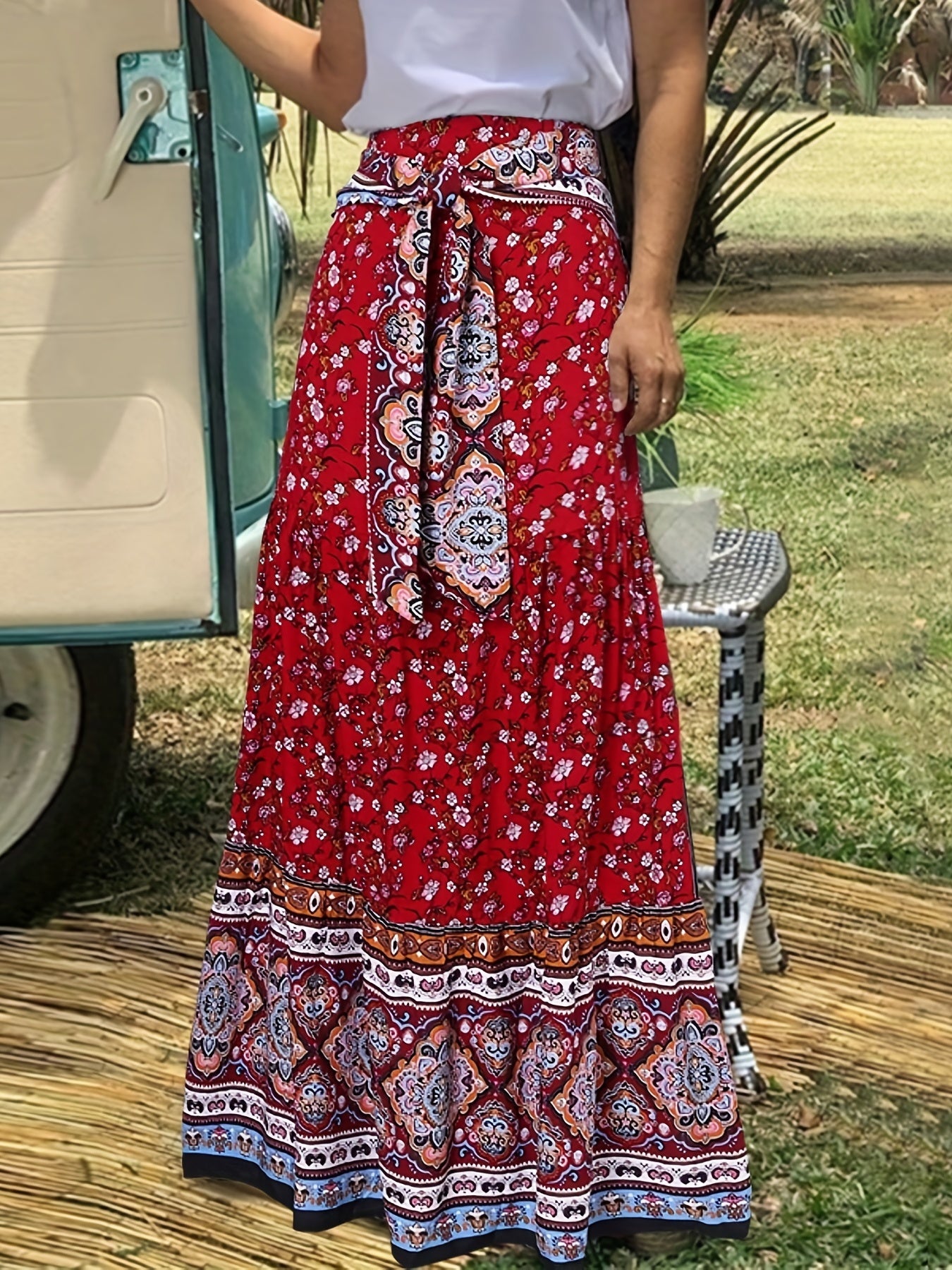 Floral Print Tie Front Skirt Boho Skirt For Spring & Summer