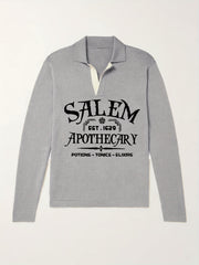 Retro Letter Pattern Knit Polo Sweater Men's Casual Lapel Pullover