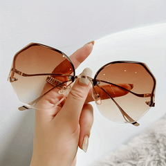 Oversized Rimless Sunglasses Gradient Lens Metal Temple UV400
