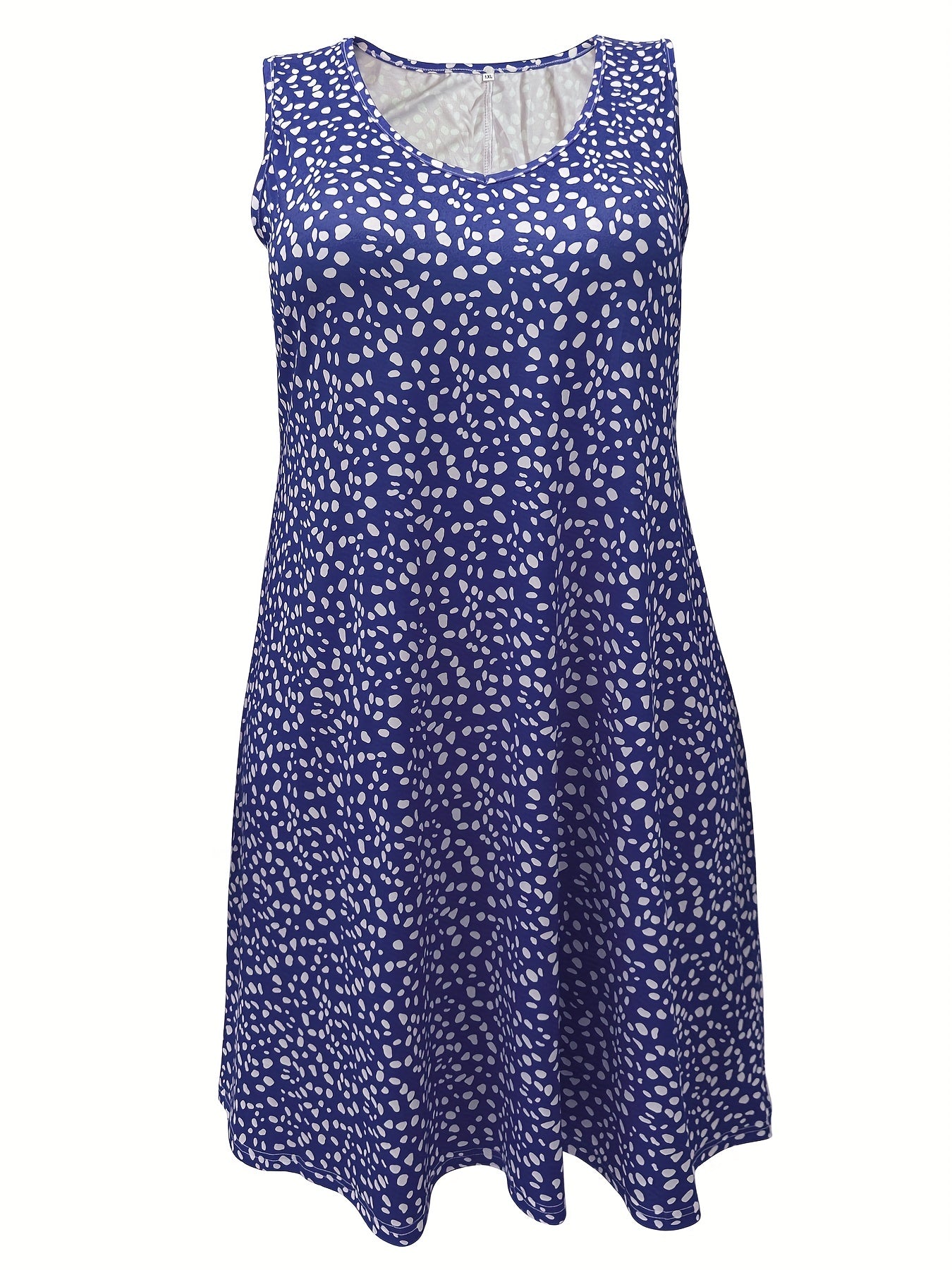  Casual Tank Dress Women's Plus Allover Print Round Neck Medium Stretch
