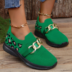 Leopard Print Low Top Sport Shoes Lightweight Walking Flats