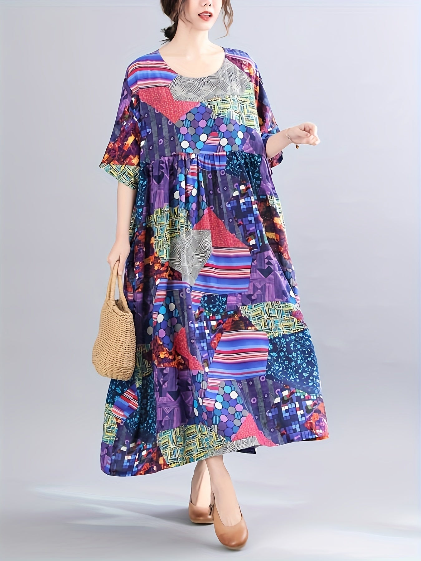  Allover Print Loose Maxi Dress