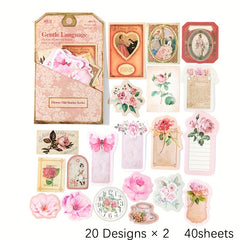 40pcs Flower Room Old Things Series Retro Small Fresh Creative Journal Decorativ