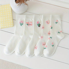 5 Pairs Floral & Bunny Print Women's Stockings