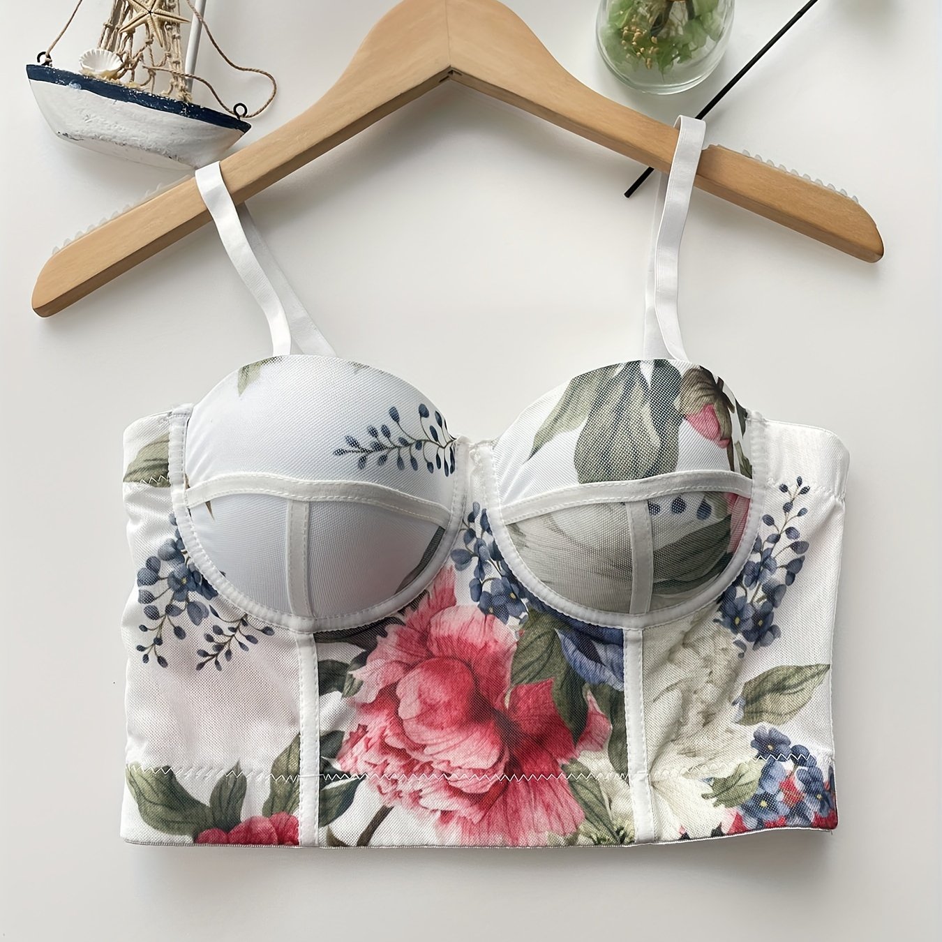 Floral Print Cami Corset Bustier Tummy Control Push Up Slimmer Body Shaper