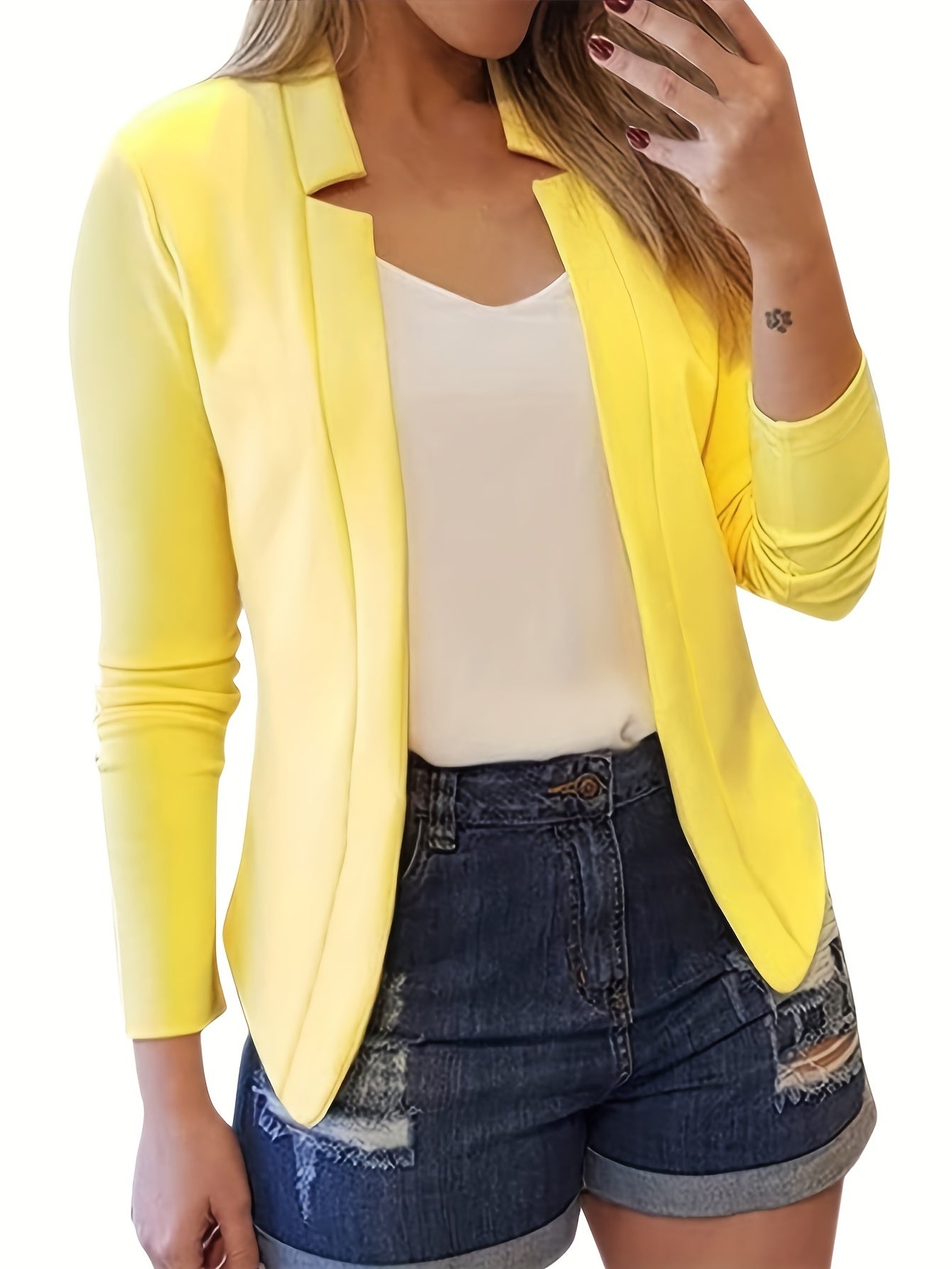 Solid Open Front Jacket for Women's Business Attire