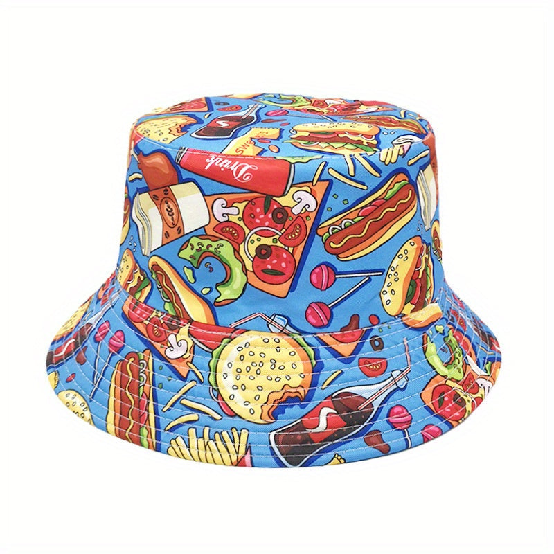 Fruit Hamburg Print Bucket Hat Reversible Sunscreen Fisherman Cap