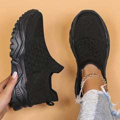 Women's Knitted Textured Running Shoes Lightweight Slip On Casual Sneakers