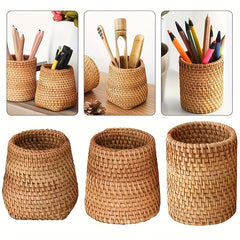 Rattan Pen Holder Storage Box for Cosmetics & Tableware Decor