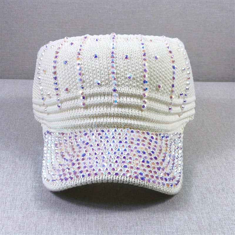 Rhinestone Visor Hat UV Protection Wide Brim Beach Cap
