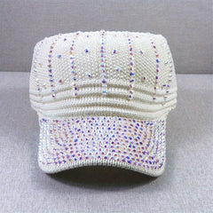 Rhinestone Visor Hat UV Protection Wide Brim Beach Cap