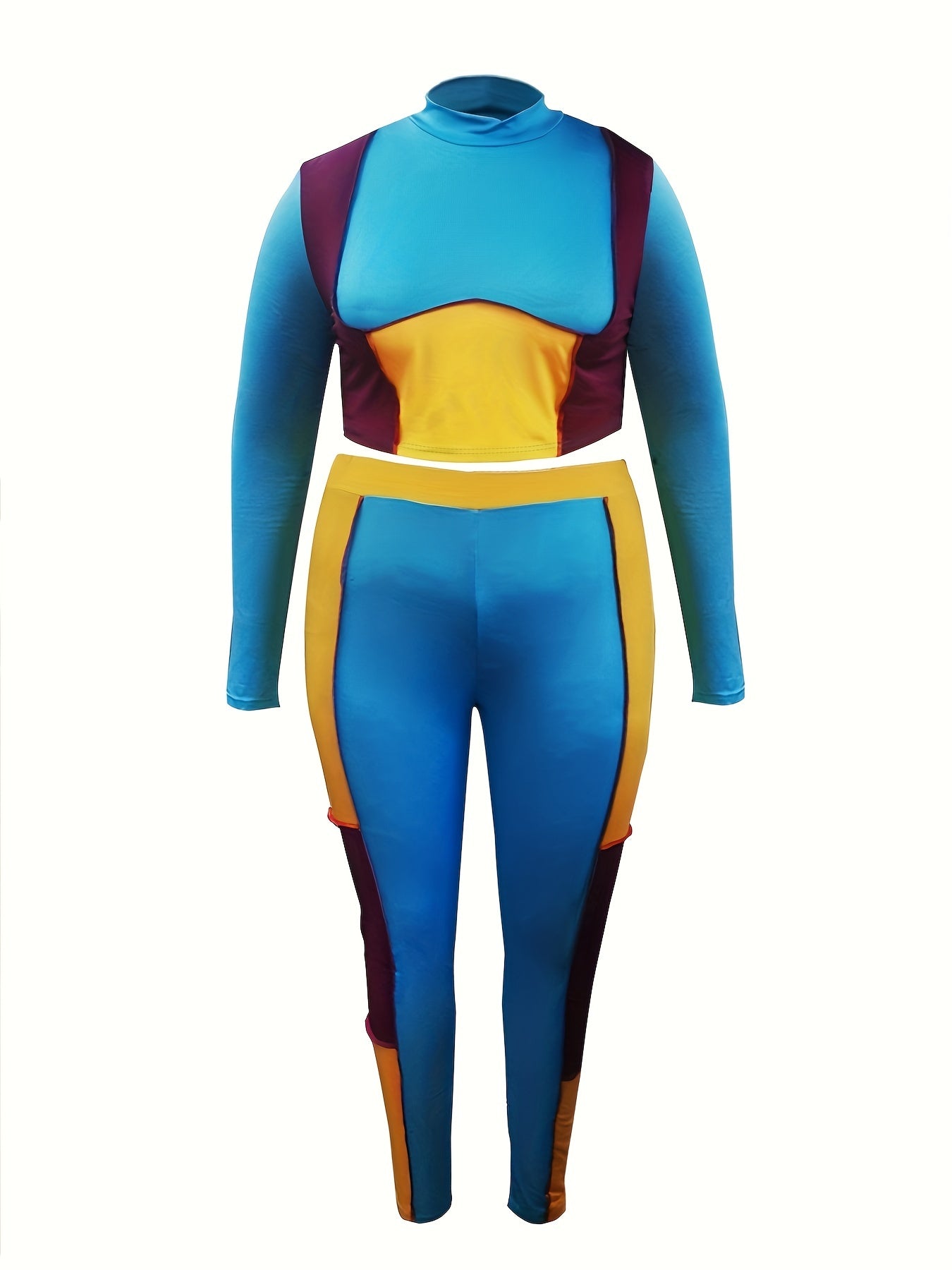  Colorblock Crop Top & Leggings Set