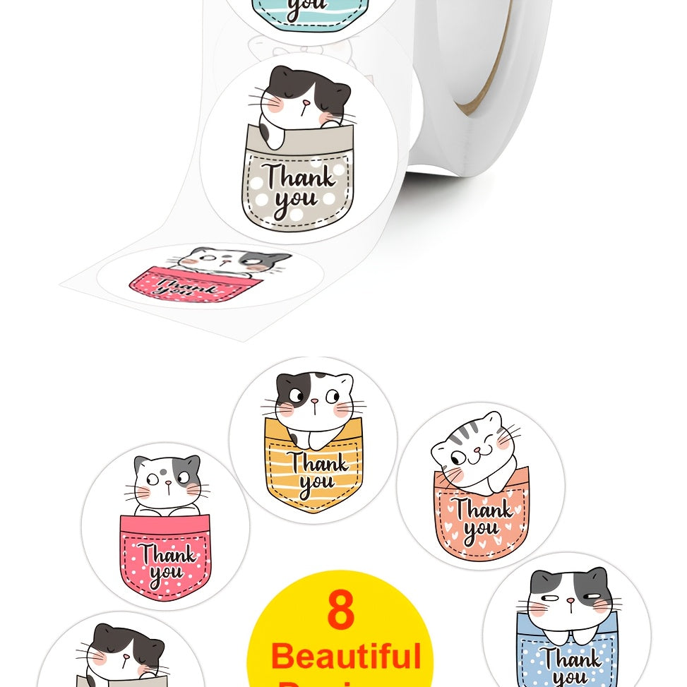 Cartoon Cat Thank You Stickers for Teachers, Sealing Stickers Pack