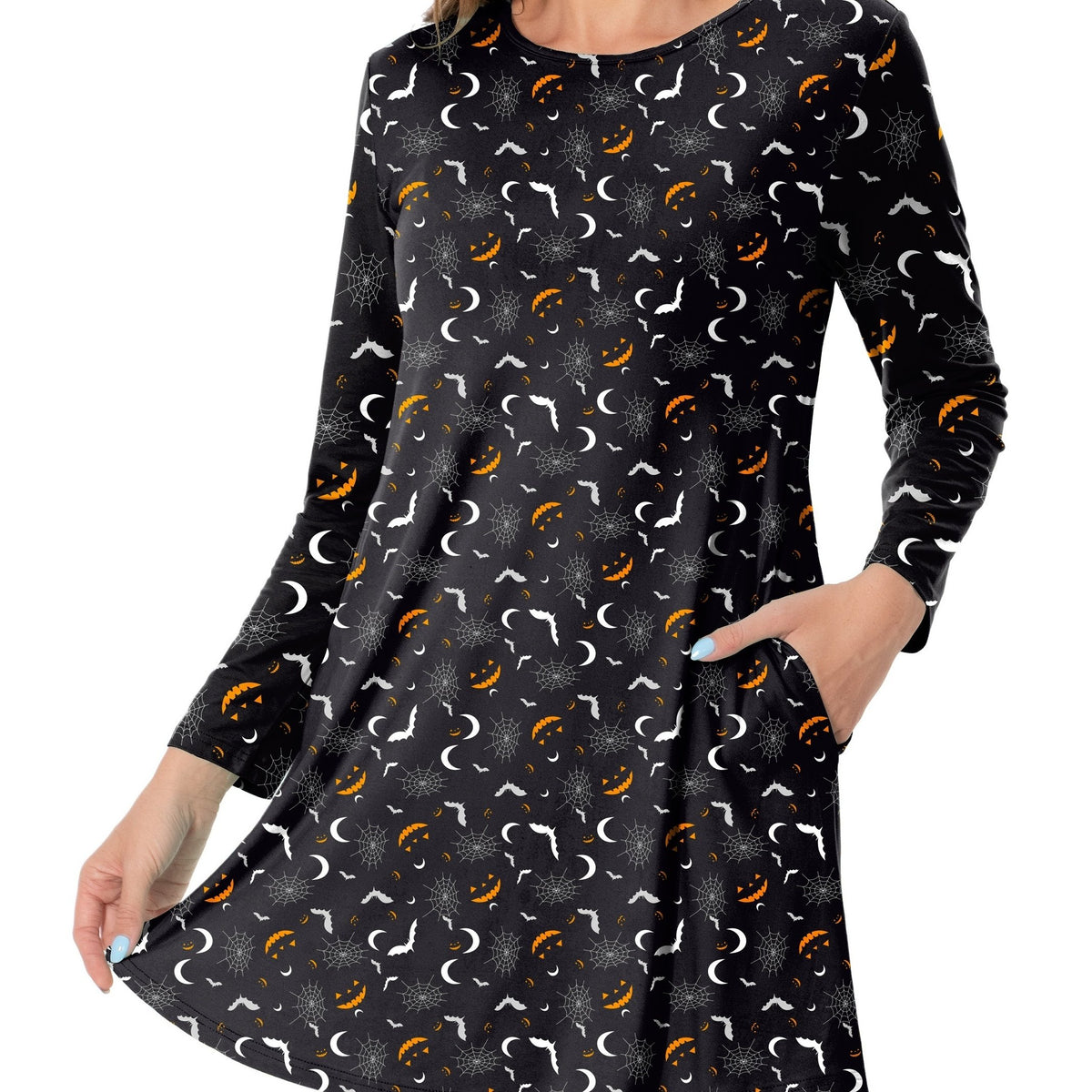 Bat Print Halloween Dress Long Sleeve Mini Dress Women's Clothing