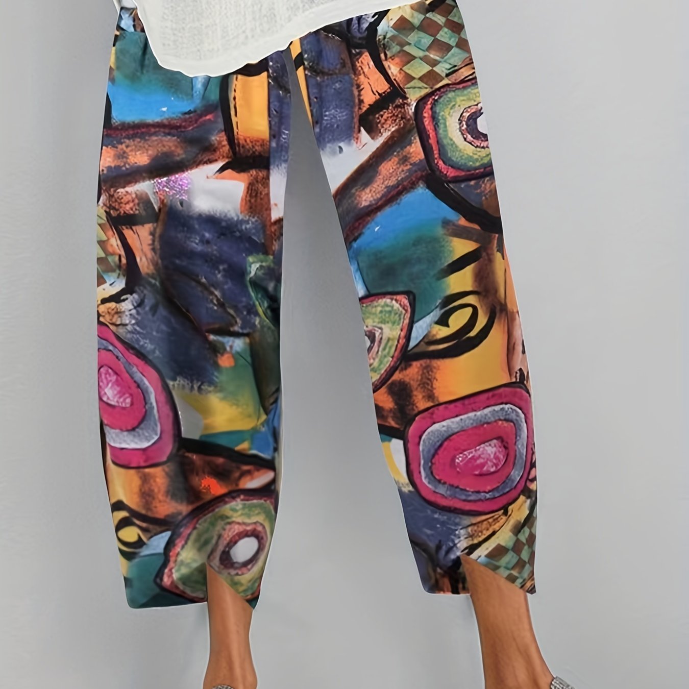 Geometric Print Wide Leg Pants