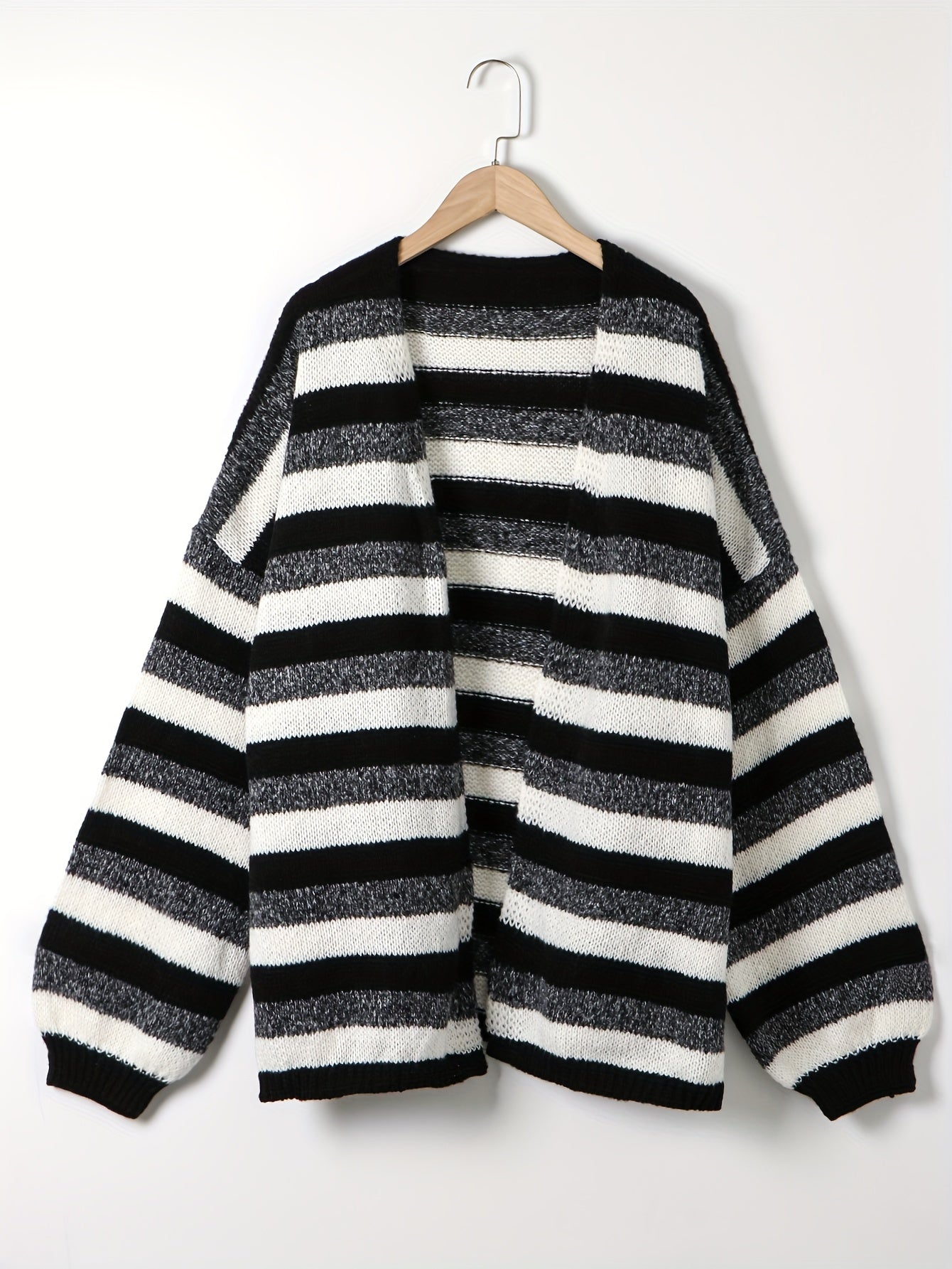  Colorblock Stripe Lantern Sleeve Cardigan