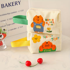 Cartoon Embroidery Corduroy Cosmetic Bag Travel Storage Handbag