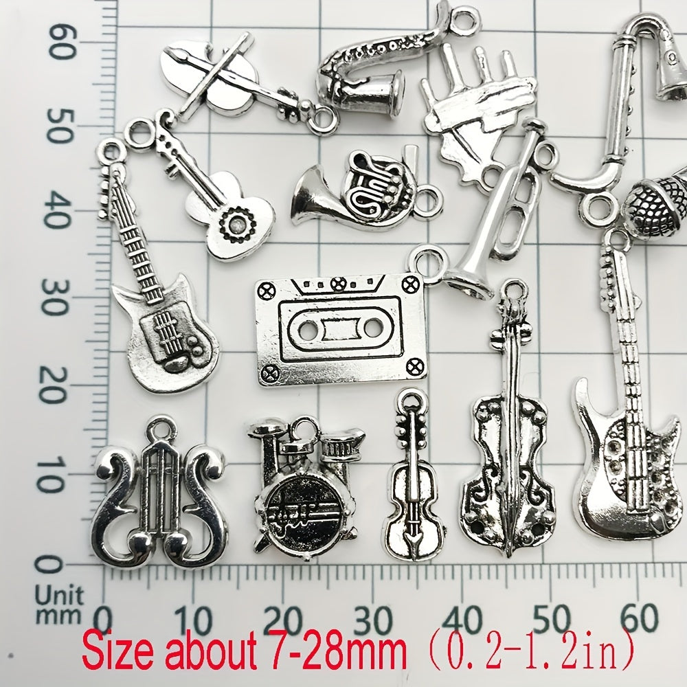 15pcs Antique Silver Musical Instrument Charms For Jewelry Making