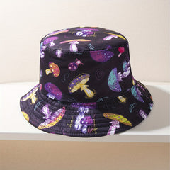 Mushroom Print Bucket Hat Reversible Y2K Basin Hat