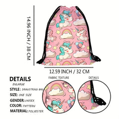 Unicorn Pattern Drawstring Sackpack Lightweight Backpack