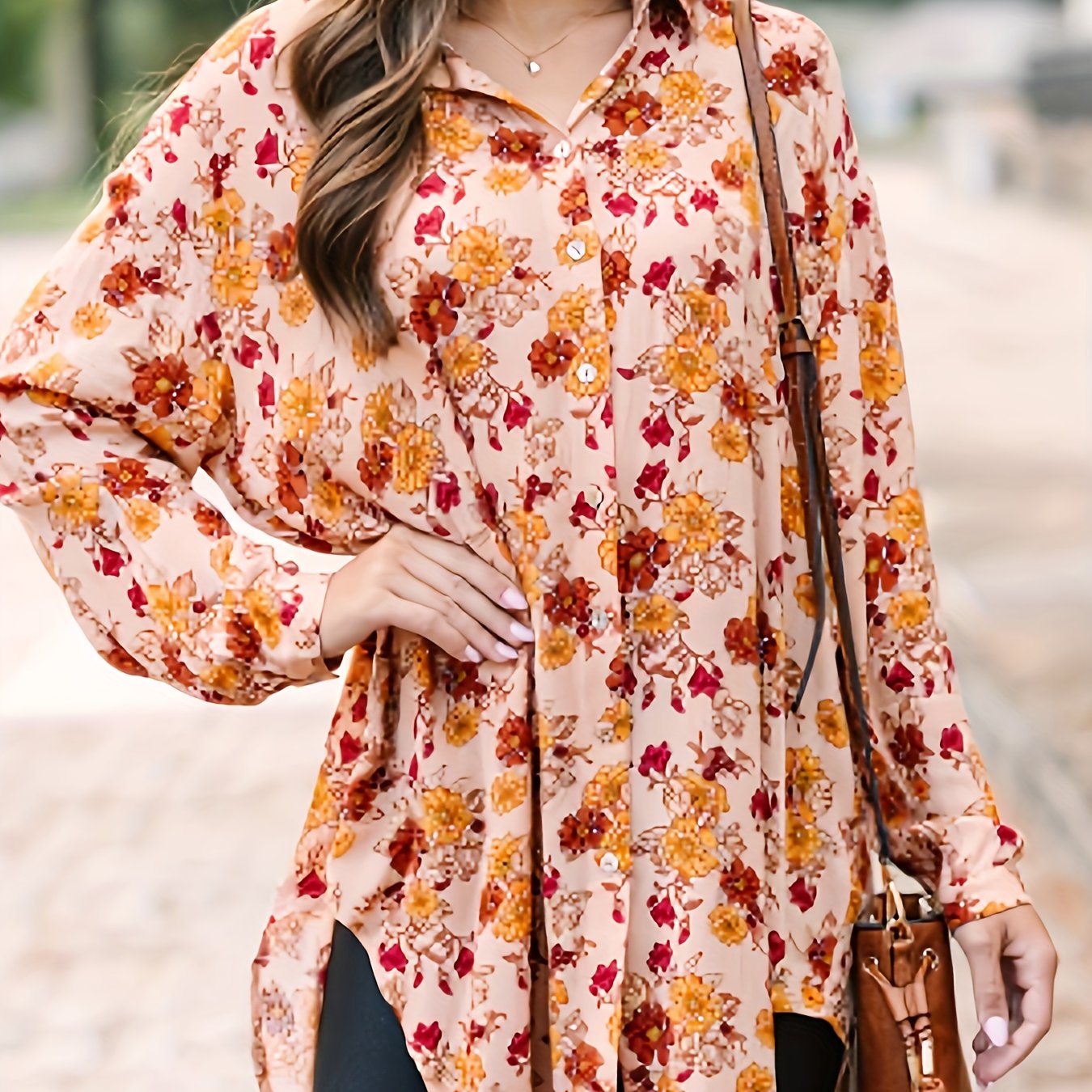  Floral Print Button Up Blouse