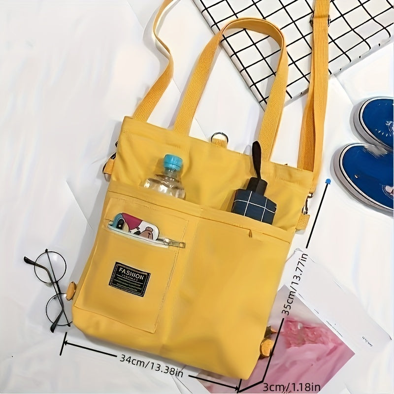 Letter Patch Decor Canvas Handbag Shoulder Bag Women's Functional Backpack