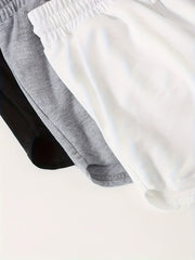 3pcs Solid Lounge Bottoms Elastic Waistband Shorts Womens Loungewear