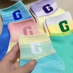5 Pairs Ombre Letter Print Socks Women's Stockings