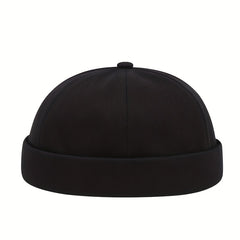 Vintage Beanie Cap Rolled Cuff Brimless Hat for Men Women