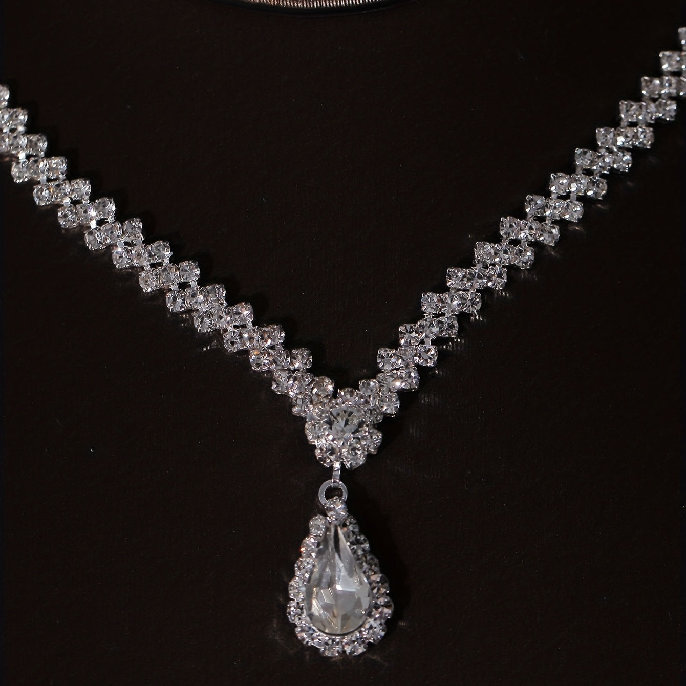 3pcs Crystal Bridal Crown Necklace Earrings Set