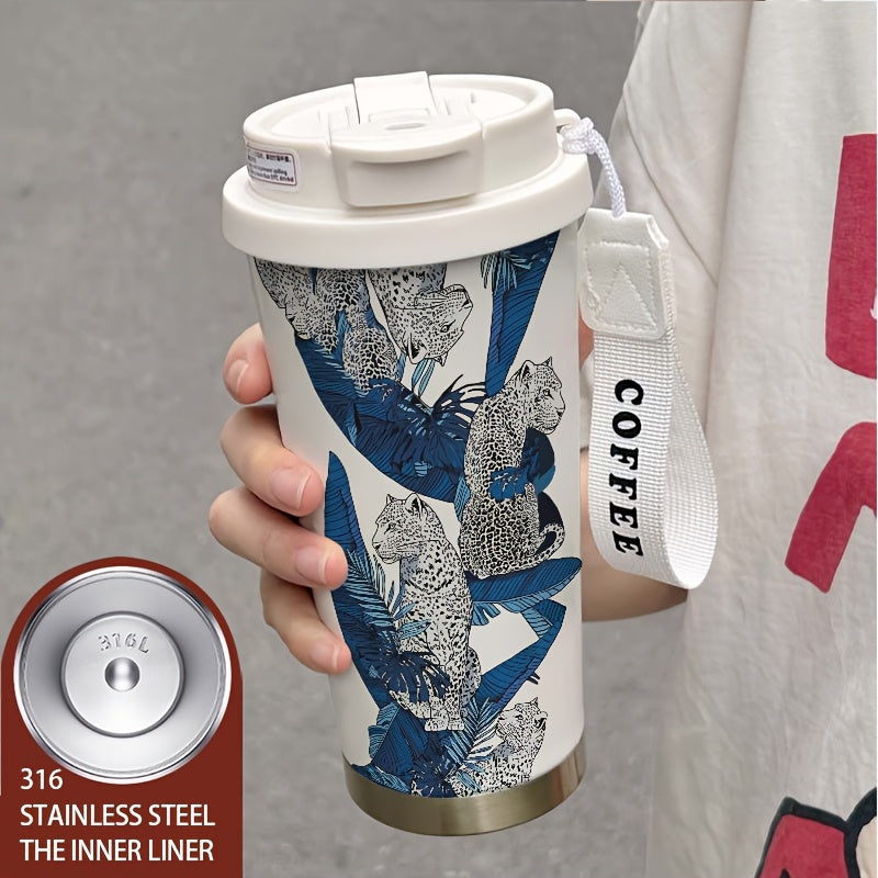 Leaf Leopard 530ml Insulated Steel Tumbler Straw Hot Cold Office Outdoors